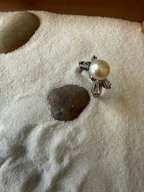 Anthropologie Silver Ring with White Pearl and Iridescent Accents